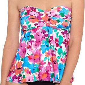 Swim‎ Solutions Twisted Bandeau Tankini Swim Top Primavera Pink 12